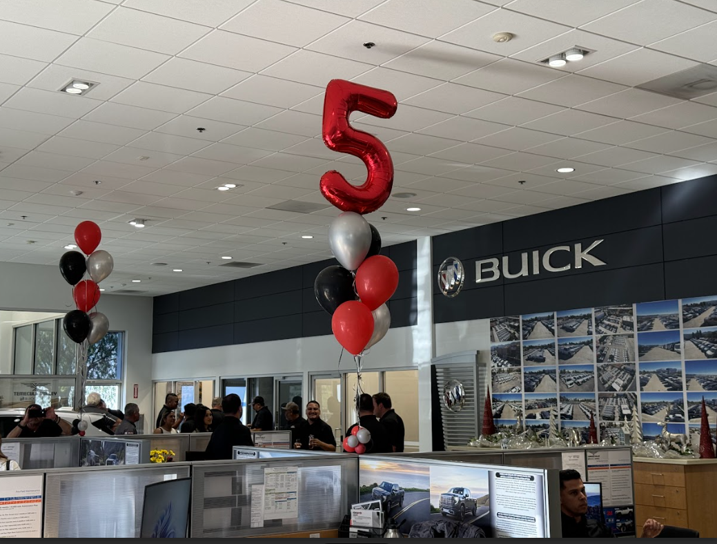 Temecula Valley Buick GMC Interior decorated for 5th year anniversary celebration